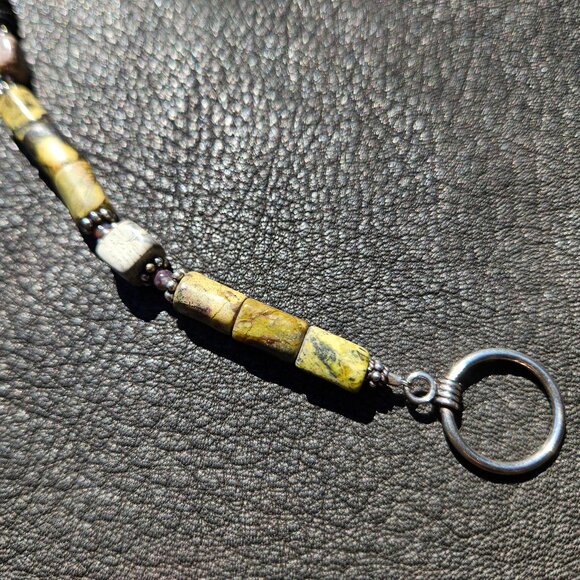 Asymmetrical Yellow Turquoise and Sandalwood Bracelet - Picture 2 of 5